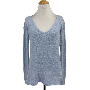 Aritzia Talula Light Blue V Neck Knit Sweater, Cotton blend, large